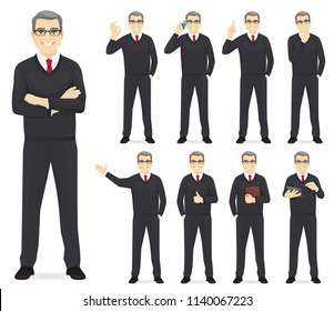 Business man set different gestures isolated vector illustration