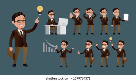Business man set different gestures