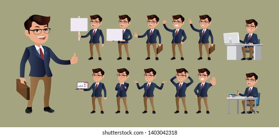Business man set different gestures