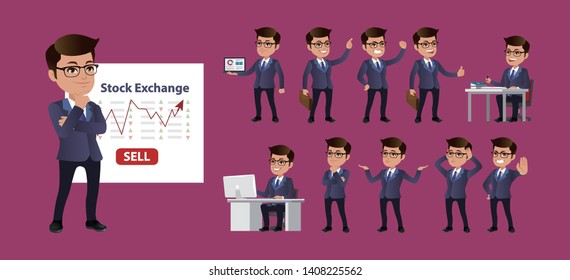 Business man set different gestures