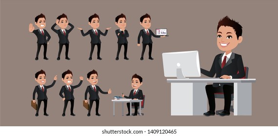 Business man set different gestures