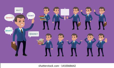 Business man set different gestures