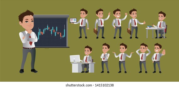 Business man set different gestures