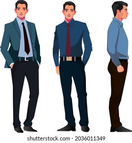 Business man set of different gestures isolated vector illustration characters