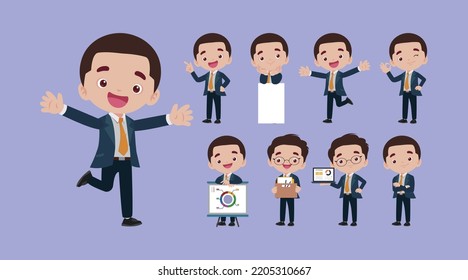 Business man set different gestures