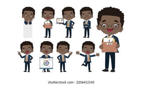 Business man set different gestures