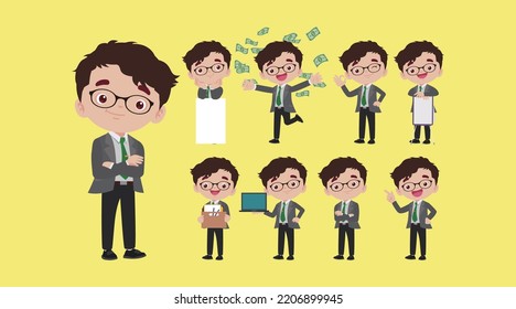 Business man set different gestures