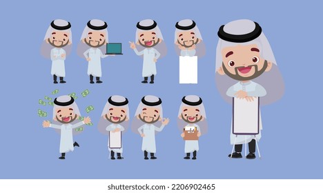 Business man set different gestures