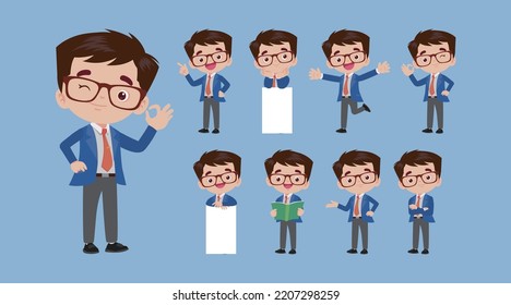 Business man set different gestures