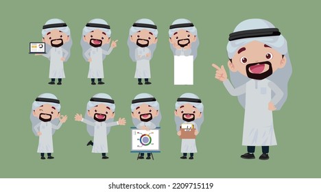 Business man set different gestures