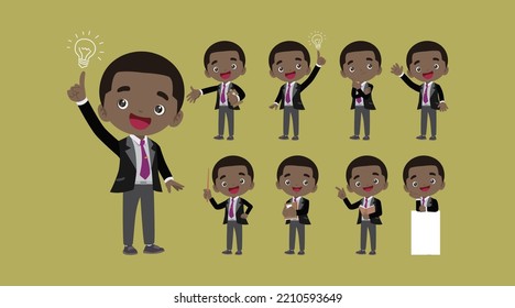 Business man set different gestures