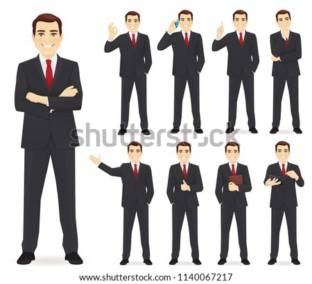 Business man set different gestures isolated vector illustration