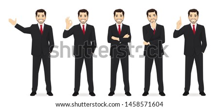 Business man set different gestures isolated vector illustration