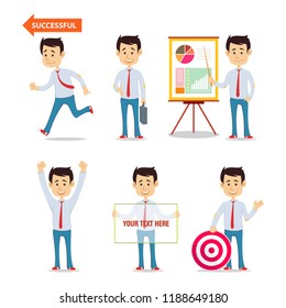 Business man set in different poses in office vector illustration