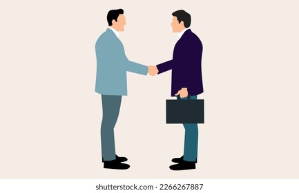 business man shaking hand. Business partners saying hello or closing deal. Hiring and cooperation concept. Vector illustration. Business man partnership beginning.