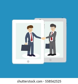 Business man are shaking hands. Co-operation concept. flat design. vector illustration