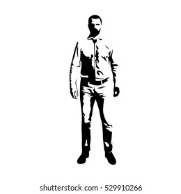 Business man in shirt, standing man, abstract vector silhouette