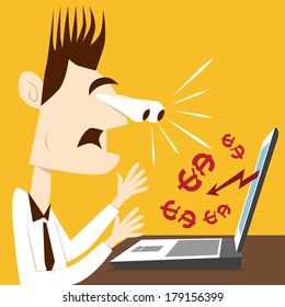 Business man shock expression when looking to down trend graph