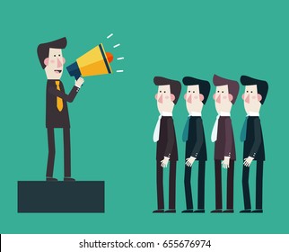 Business man shouting in a megaphone