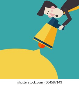 Business man shouting in a megaphone. Man announcing through loudspeaker advertising. Announcing promotion and banners concept. Vector illustration in a flat design style