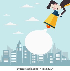 Business man shouting in a megaphone. Man announcing through loudspeaker advertising. Announcing promotion and banners concept. Vector illustration in a flat design style