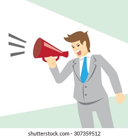 Business man shouting via megaphone