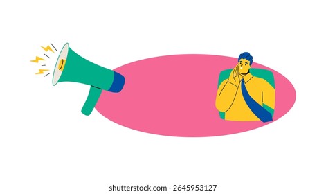 Business man shoutout insert text. Flat vector illustration isolated on white background
