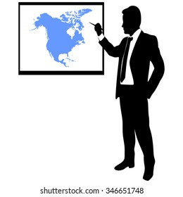 Business man showing earth-map - america