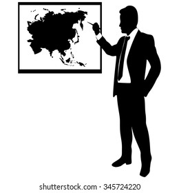 Business man showing earth-map - ASIA MAP VECTOR