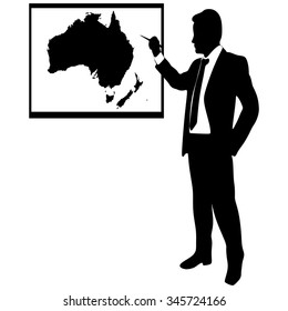 Business man showing earth-map -  Map of Australia
