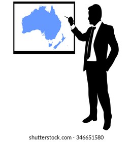 Business man showing earth-map - Map of Australia