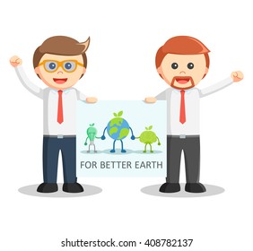 Business man showing ecology poster