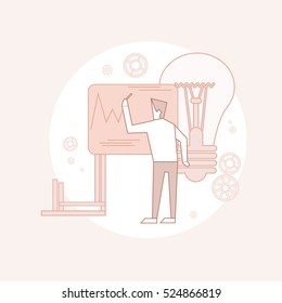 Business Man Showing Finance Chart Graph Thin Line Vector Illustration