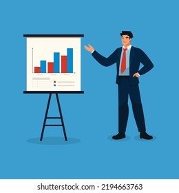Business man showing graphs and data illustration
