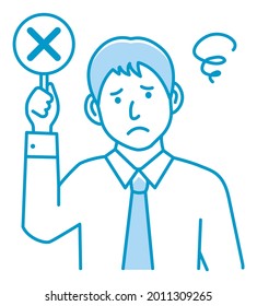 Business man showing placards illustration ( X mark )