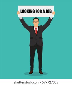 Business man showing a sign board  LOOKING FOR A JOB - stock vector.