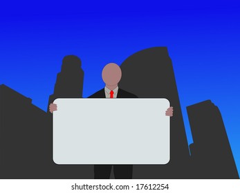 business man with sign and Los Angeles skyline illustration