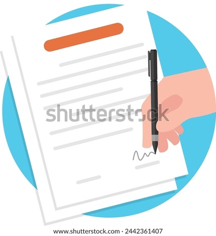 Business man signing on a document. Businessman hands holding a pen and signing, White paper document on the top view.