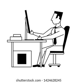 business man siiting on a computer desk avatar cartoon character vector illustration graphic design