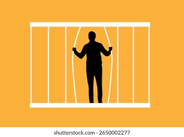 Business Man Silhouette is Breaking Out of Cell. Break free from dept for white collar worker vector art