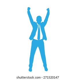 Business Man Silhouette Excited Hold Hands Up Raised Arms, Businessman Full Length Concept Winner Success Vector Illustration