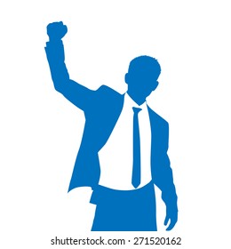 Business Man Silhouette Excited Hold Hands Up Raised Arms, Businessman Concept Winner Success Vector Illustration