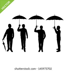 Business Man Silhouettes Holding Umbrella Vector