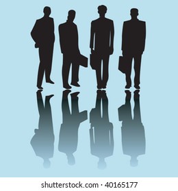 Business man silhouettes on blue background