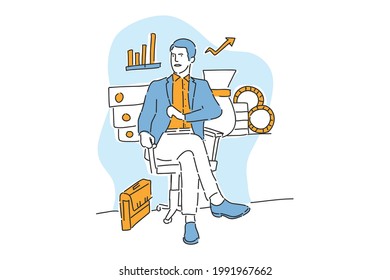business man sit for doing business illustration hand draw