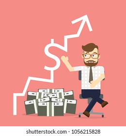 Business man sit and business graph.investment concept