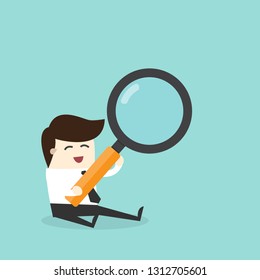 Business man sit and hold magnification find information , success investment concept.
