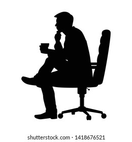 Business man sit on chair with coffee cup silhouette vector