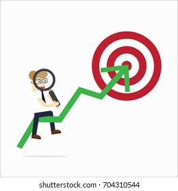 Business man sit on graph point to Target ,Leader Character Businessman. 