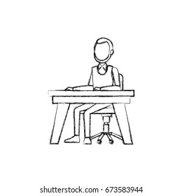 business man sitting computer working desk